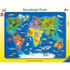 Ravensburger 30 Parçalı Büyük Çerçeveli  Puzzle Hayvanlar D. Haritası-066414