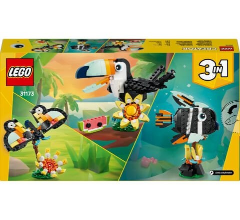 LEGO® Creator 3'ü 1 Arada Vahşi Hayvanlar: Tropikal Tukan Kuşu Figürü Oyun Seti 31173