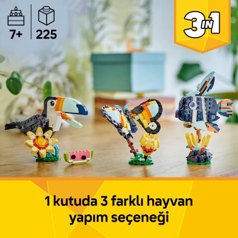 LEGO® Creator 3'ü 1 Arada Vahşi Hayvanlar: Tropikal Tukan Kuşu Figürü Oyun Seti 31173