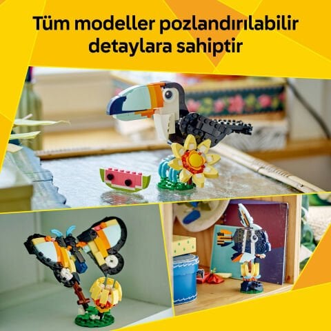 LEGO® Creator 3'ü 1 Arada Vahşi Hayvanlar: Tropikal Tukan Kuşu Figürü Oyun Seti 31173