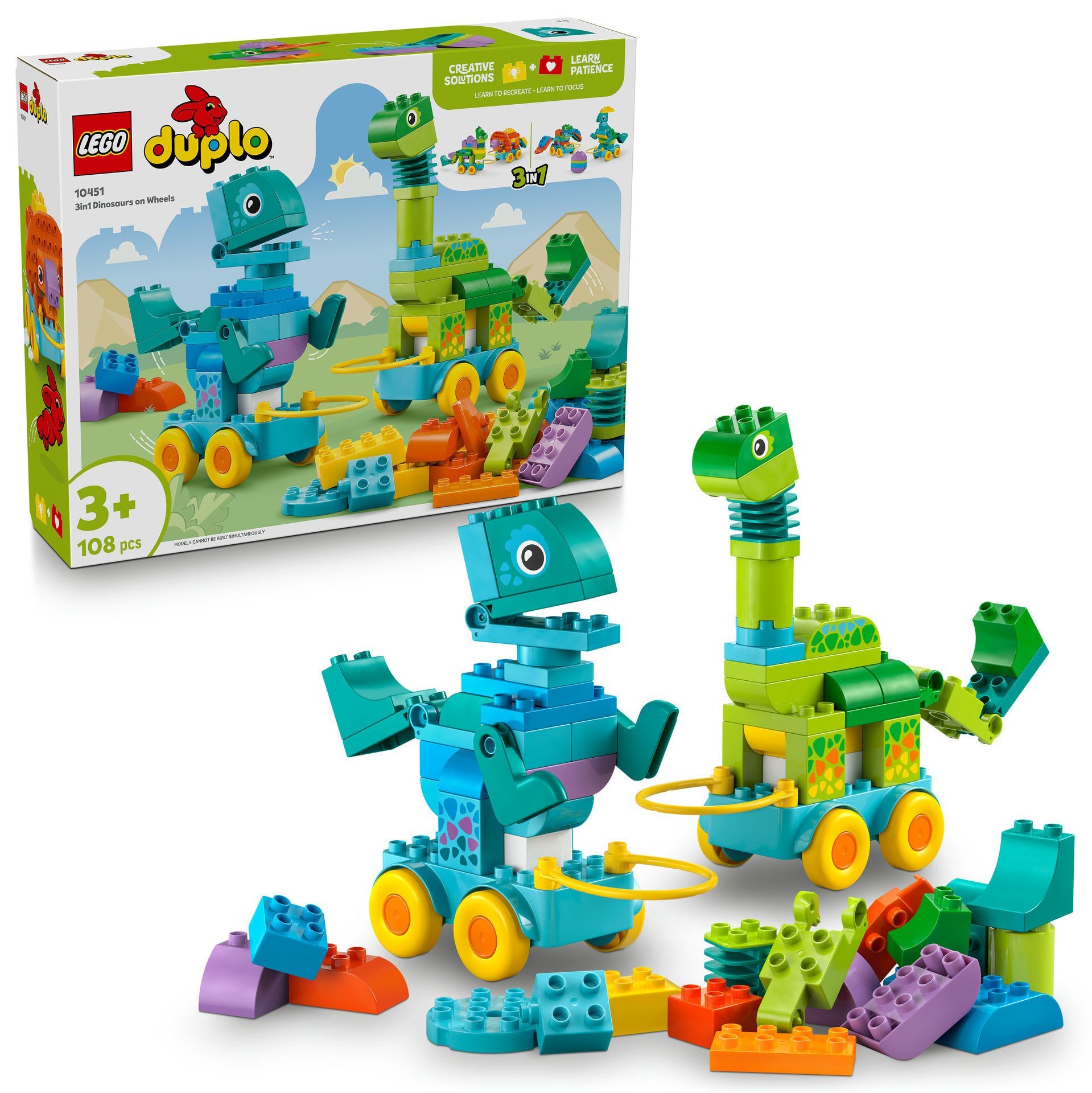 LEGO® DUPLO® Kasabası 3’ü 1 Arada Tekerlekli Dinozorlar Oyunla Öğreten Küçük Çocuk Oyuncağı 10451