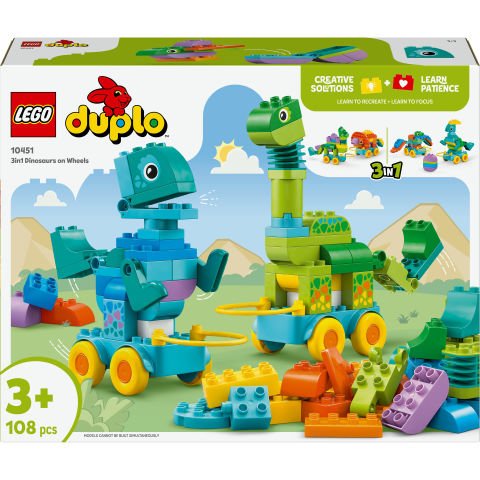 LEGO® DUPLO® Kasabası 3’ü 1 Arada Tekerlekli Dinozorlar Oyunla Öğreten Küçük Çocuk Oyuncağı 10451