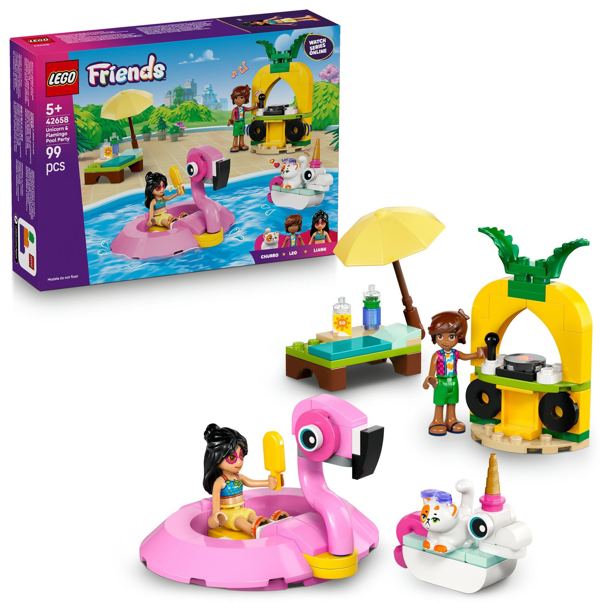 LEGO® Friends Tek Boynuzlu At ve Flamingo Havuz Partisi Oyuncak Yapım Seti 42658