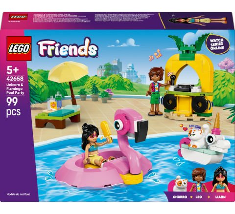 LEGO® Friends Tek Boynuzlu At ve Flamingo Havuz Partisi Oyuncak Yapım Seti 42658