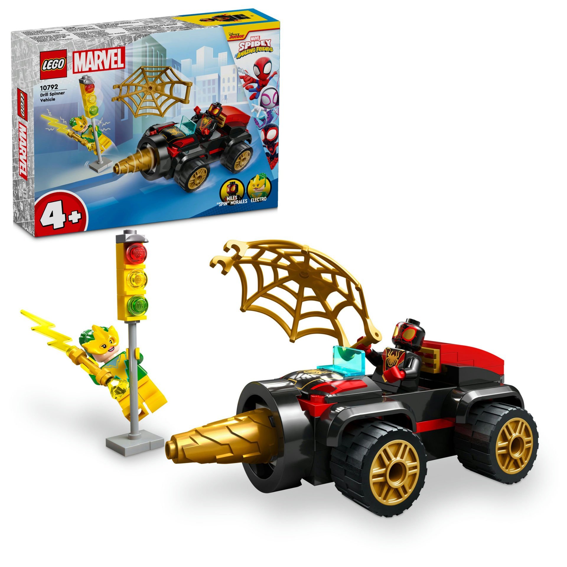 LEGO® 4+ Döner Burgulu Araç 10 Örümcek Adam Arabası, Miles Morales ve Electro Minifigürleri İçeren Yaratıcı Oyuncak Yapım Seti 10792  (58 Parça)