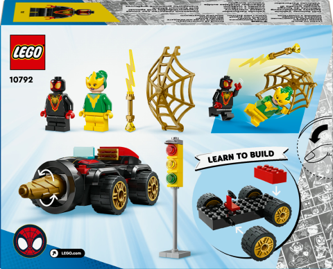 LEGO® 4+ Döner Burgulu Araç 10 Örümcek Adam Arabası, Miles Morales ve Electro Minifigürleri İçeren Yaratıcı Oyuncak Yapım Seti 10792  (58 Parça)