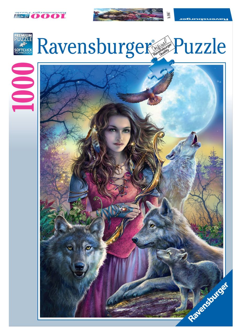 1000 Parçalı Puzzle Kurtlarla Kadın