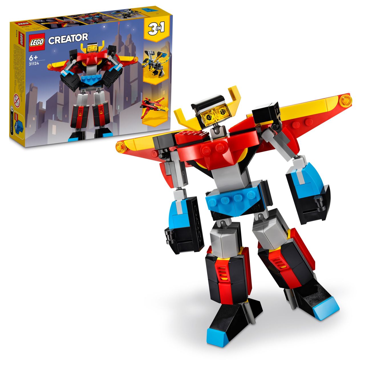 LEGO® Creator 3’ü 1 Arada Süper Robot 31124 - 7 Yaş ve Üzeri için Oyuncak Robot, Jet Uçağı ve Ejderha Modeli İçeren Oyuncak Yapım Seti (159 Parça)