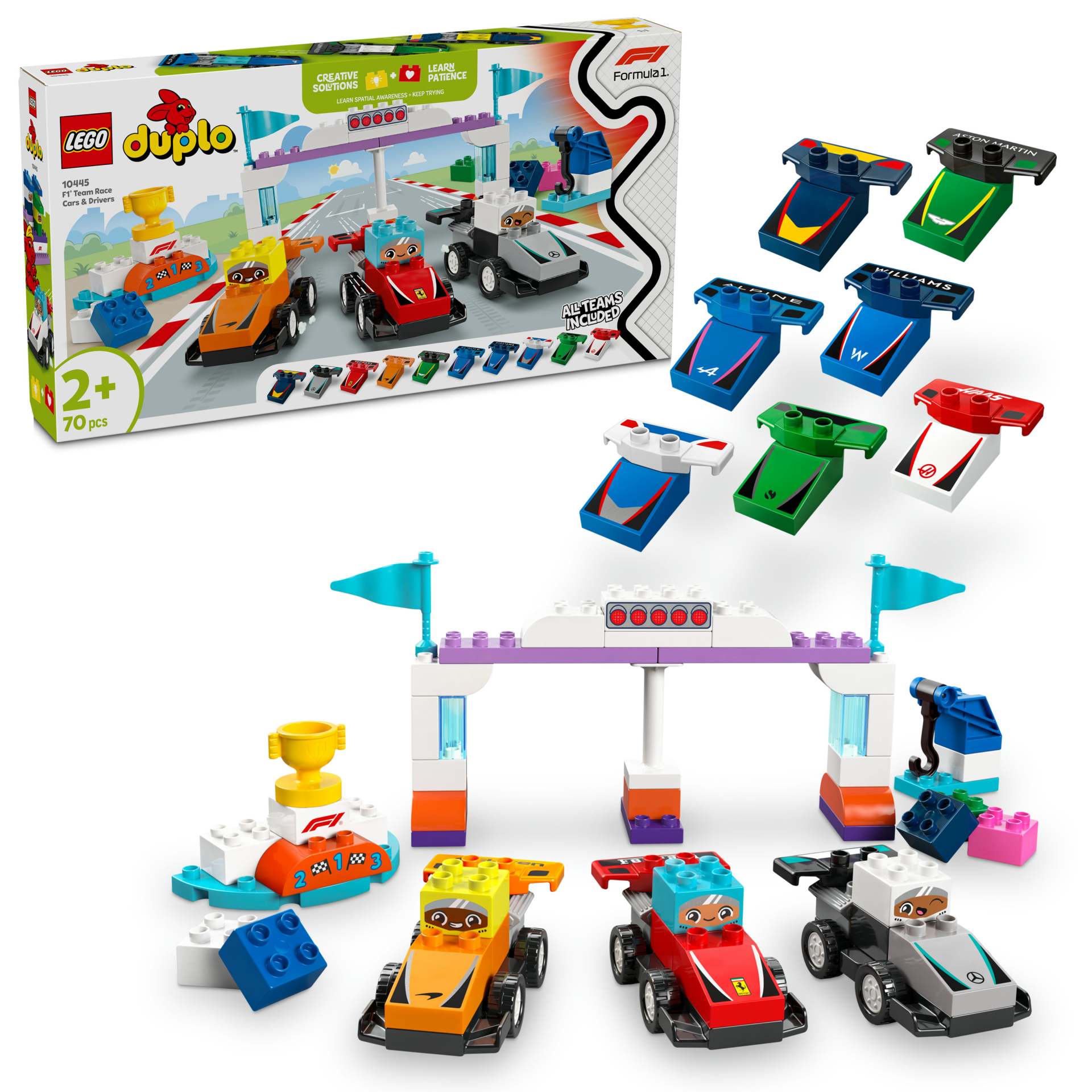 LEGO® DUPLO® Kasabası F1® Takımı Yarış Arabaları ve Sürücüler Ailece Eğlence için Yapım Oyuncağı 10445