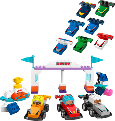 LEGO® DUPLO® Kasabası F1® Takımı Yarış Arabaları ve Sürücüler Ailece Eğlence için Yapım Oyuncağı 10445