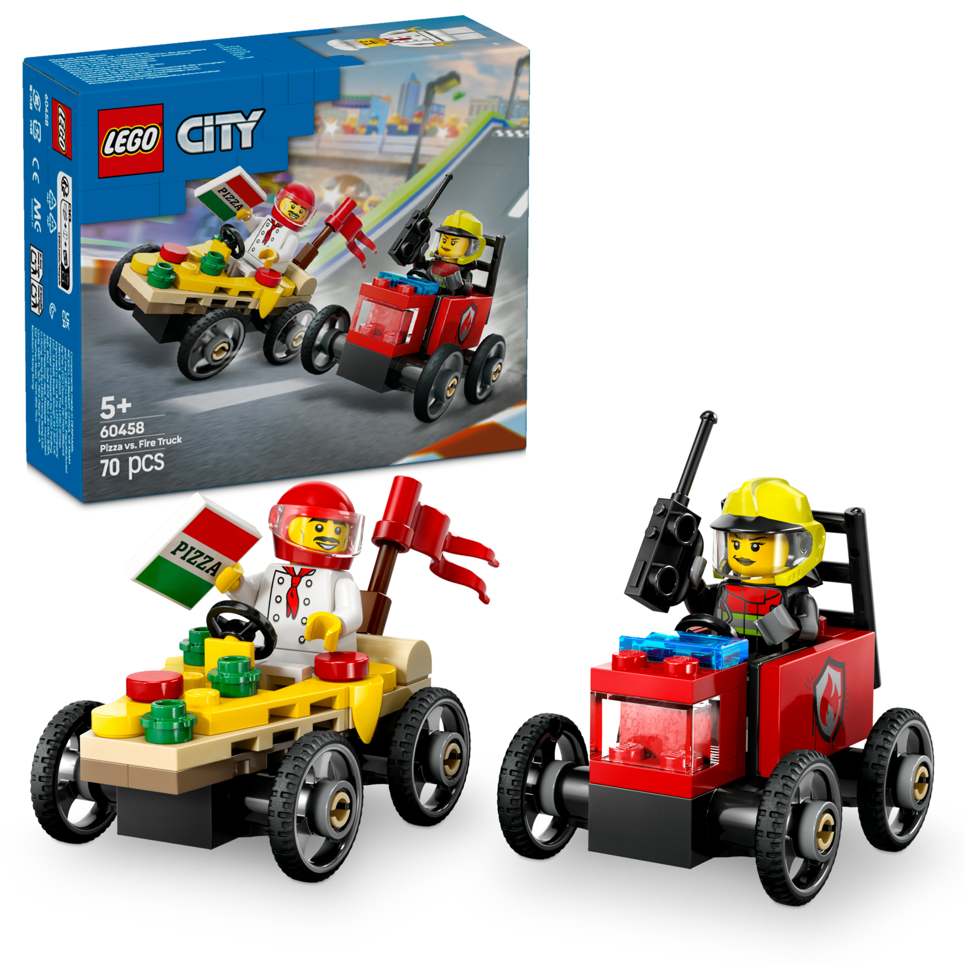 LEGO® City Pizza Arabası İtfaiye Kamyonuna Karşı Yarış Arabası Paketi Yarış Seti 60458