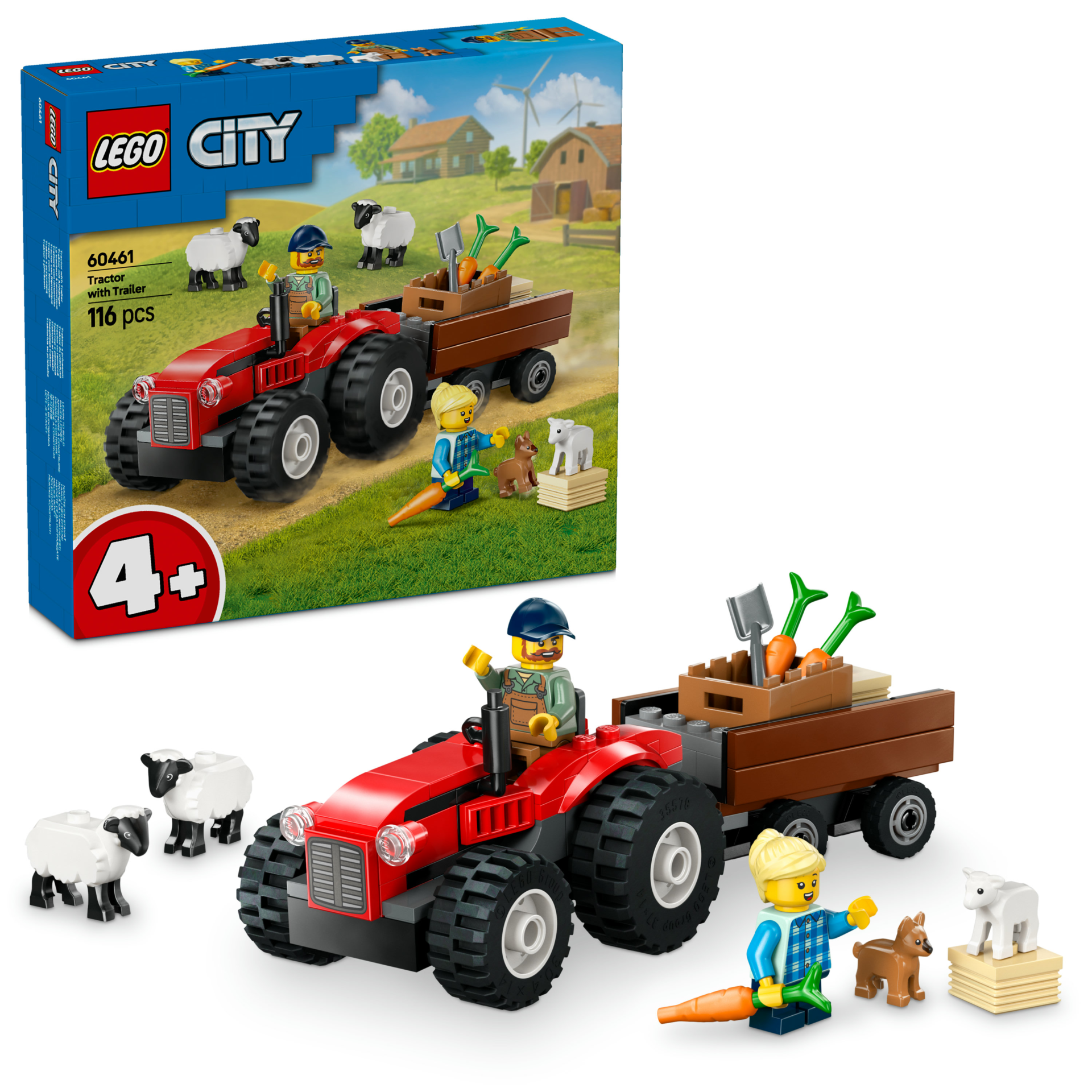 LEGO® City Römorklu Kırmızı Çiftlik Traktörü ve Koyun Çocuk Oyun Seti 60461
