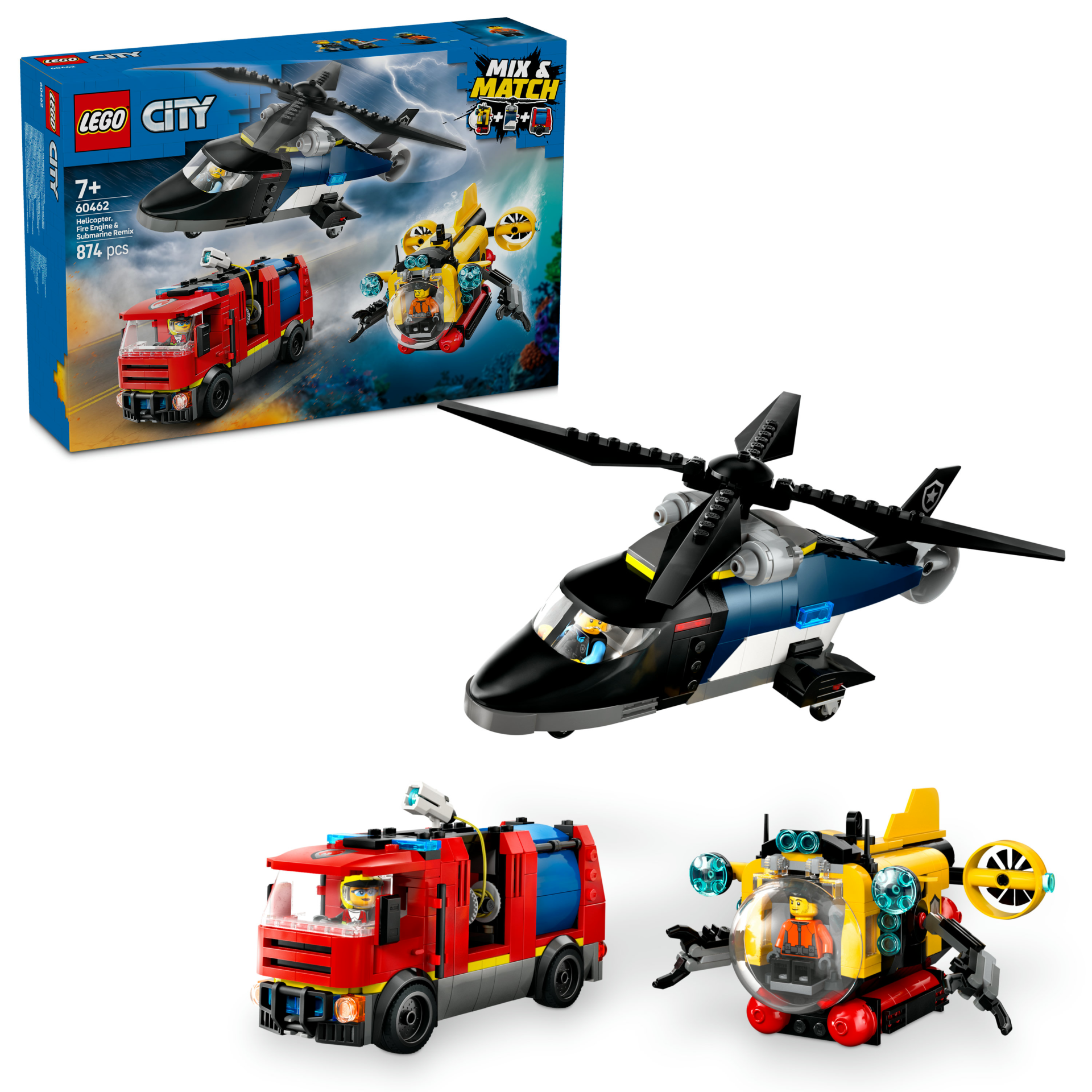 LEGO® City Helikopter, İtfaiye Kamyonu ve Denizaltı Karışımı Oyuncak Yapım Seti 60462