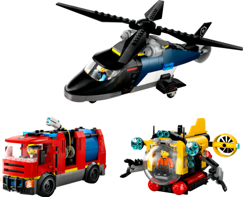 LEGO® City Helikopter, İtfaiye Kamyonu ve Denizaltı Karışımı Oyuncak Yapım Seti 60462