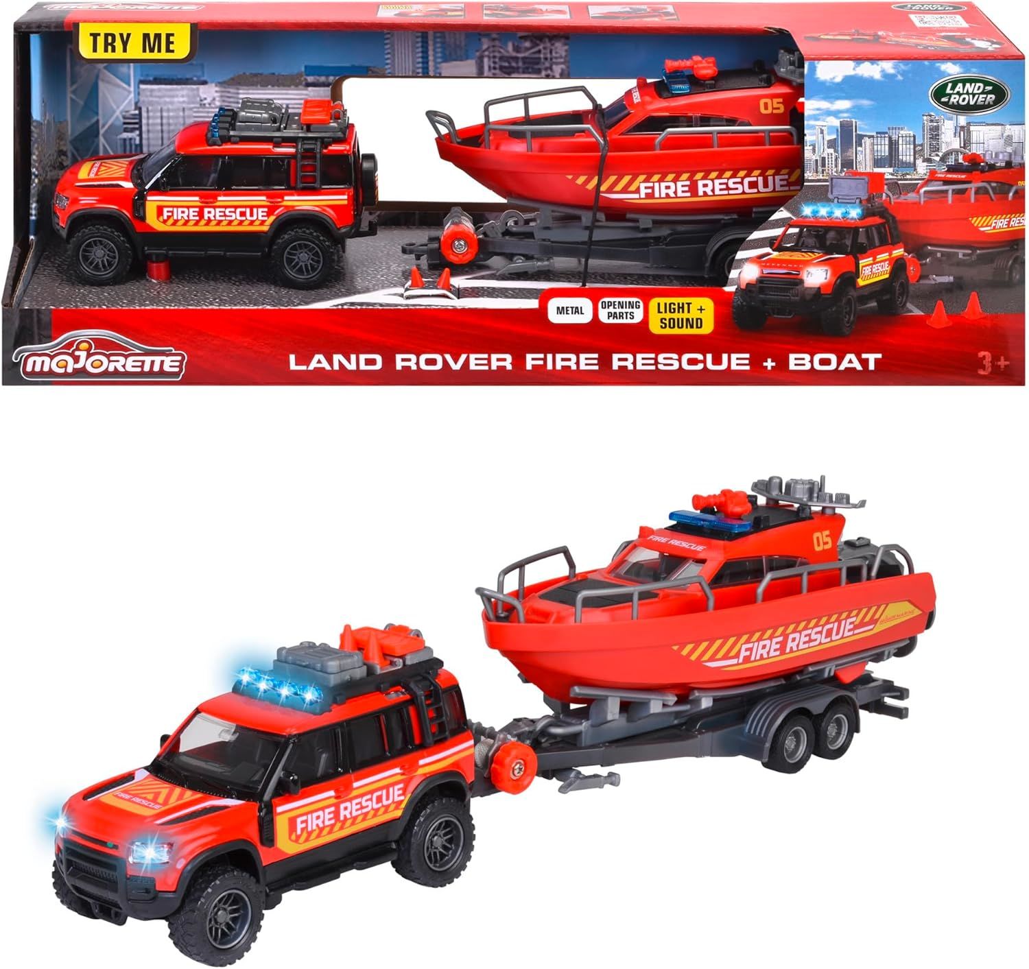 Majorette Land Rover İtfaiye+Tekne
